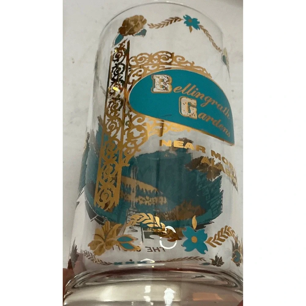 Vintage Souvenir Highball Glasses Busch & Bellingrath Gardens Gold Teal